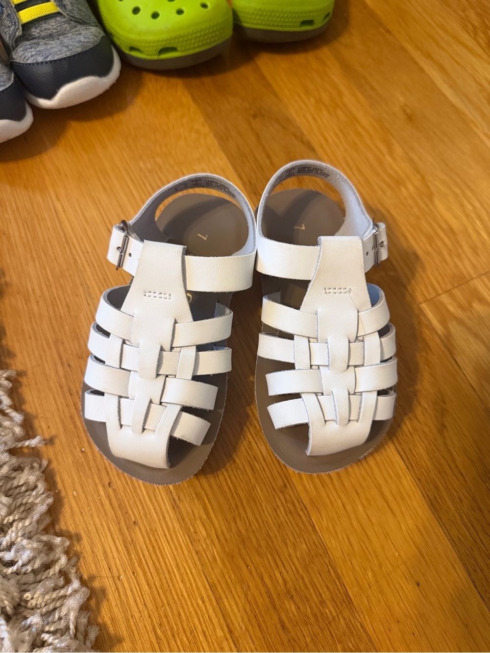 Kids White Woven Fisherman Sandals with Adjustable Buckle